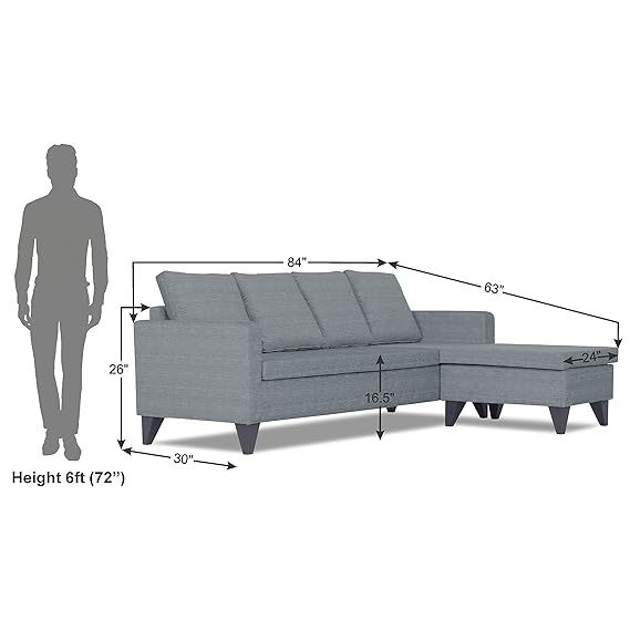 Adorn India Jonas Decent L Shape 5 Seater Sofa Set RHS (Grey) (3 Year Warranty)