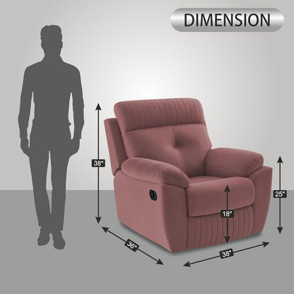 Adorn India Premium Majestic 1 Seater Recliner Manual Sofa Chair | Pink Suede Velvet Fabric | Soft Padded Back Rest & Handrest | Living Room Recliner Chair | 3 Years Warranty