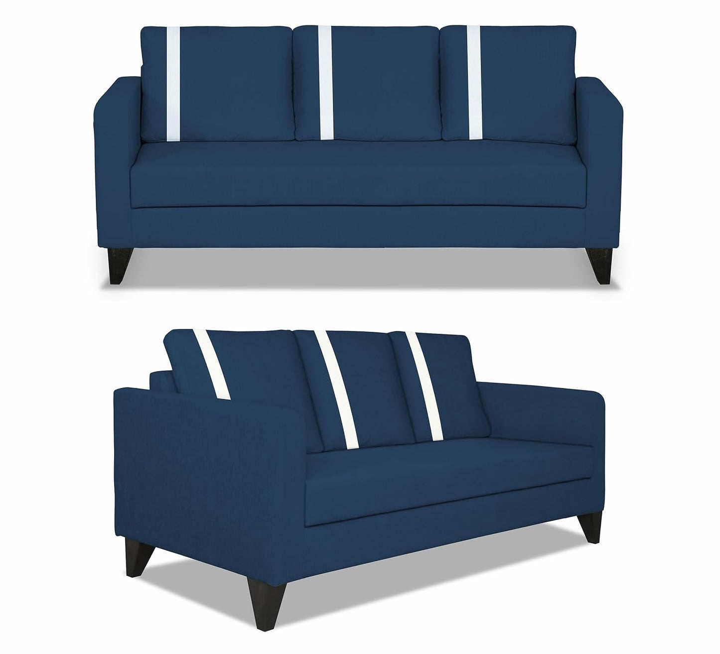 Adorn India Chandler Plus 3+2 5 Seater Sofa Set (Blue) (3 Year Warranty)