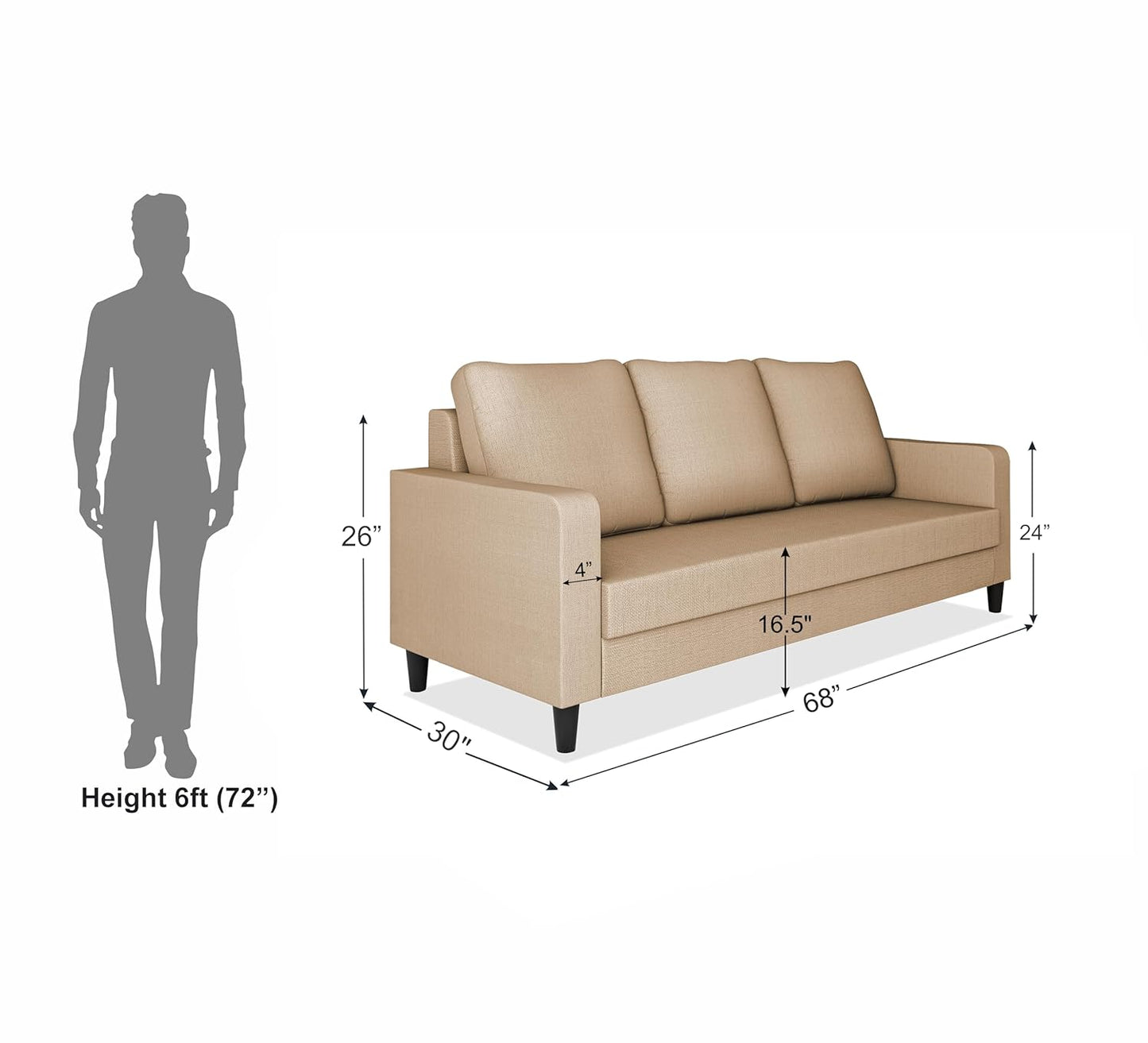 Adorn India Chandler Decent 3 Seater Sofa (Beige) (3 Year Warranty)