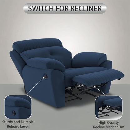 Adorn India Premium Majestic 1 Seater Recliner Manual Sofa Chair | Blue Suede Velvet Fabric | Soft Padded Back Rest & Handrest | Living Room Recliner Chair | 3 Years Warranty