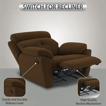 Adorn India Premium Majestic 1 Seater Recliner Manual Sofa Chair | Brown Suede Velvet Fabric | Soft Padded Back Rest & Handrest | Living Room Recliner Chair | 3 Years Warranty