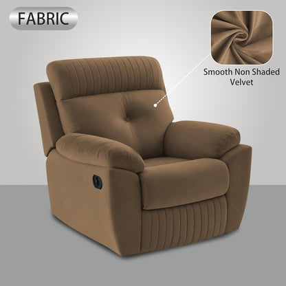 Adorn India Premium Majestic 1 Seater Recliner Manual Sofa Chair | Camel Suede Velvet Fabric | Soft Padded Back Rest & Handrest | Living Room Recliner Chair | 3 Years Warranty