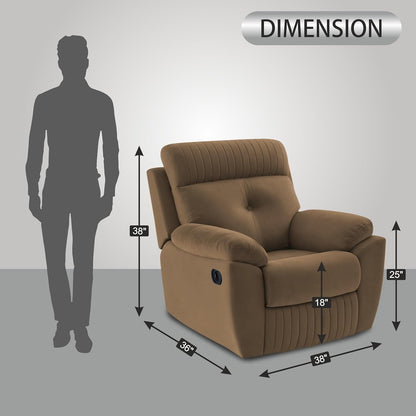 Adorn India Premium Majestic 1 Seater Recliner Manual Sofa Chair | Camel Suede Velvet Fabric | Soft Padded Back Rest & Handrest | Living Room Recliner Chair | 3 Years Warranty