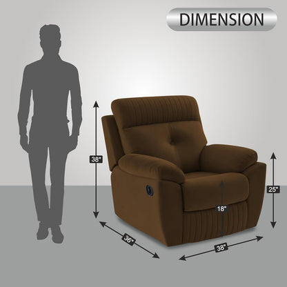 Adorn India Premium Majestic 1 Seater Recliner Manual Sofa Chair | Brown Suede Velvet Fabric | Soft Padded Back Rest & Handrest | Living Room Recliner Chair | 3 Years Warranty