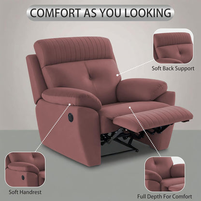Adorn India Premium Majestic 1 Seater Recliner Manual Sofa Chair | Pink Suede Velvet Fabric | Soft Padded Back Rest & Handrest | Living Room Recliner Chair | 3 Years Warranty