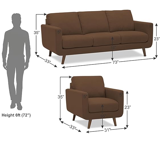 Adorn India Damian 3+1+1 5 Seater Sofa Set (Brown) (3 Year Warranty)