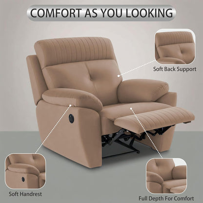 Adorn India Premium Majestic 1 Seater Recliner Manual Sofa Chair | Beige Suede Velvet Fabric | Soft Padded Back Rest & Handrest | Living Room Recliner Chair | 3 Years Warranty
