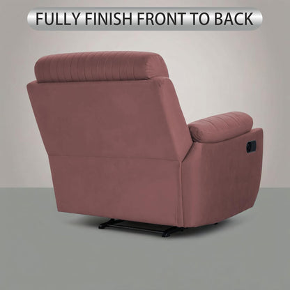 Adorn India Premium Majestic 1 Seater Recliner Manual Sofa Chair | Pink Suede Velvet Fabric | Soft Padded Back Rest & Handrest | Living Room Recliner Chair | 3 Years Warranty