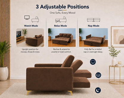 Adorn India Premium Mystic - 3 Years Warranty - 3 Seater Sofa Cum Bed Velvet Suede Fabric - Brown