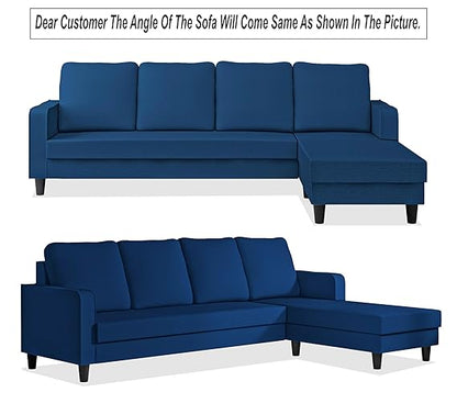 Adorn India Chandler Plain L Shape 5 Seater Sofa Set RHS (Blue) (3 Year Warranty)