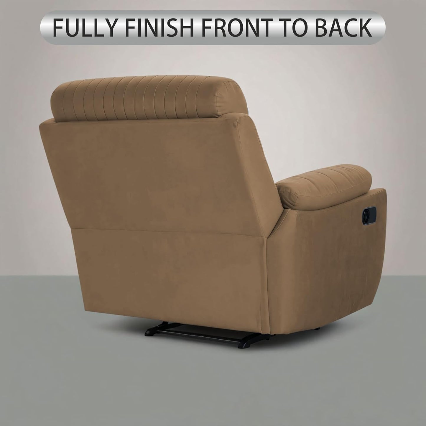 Adorn India Premium Majestic 1 Seater Recliner Manual Sofa Chair | Camel Suede Velvet Fabric | Soft Padded Back Rest & Handrest | Living Room Recliner Chair | 3 Years Warranty