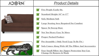 Adorn India Blazer Plus 3-1-1 Five Seater Sofa Set (Brown)