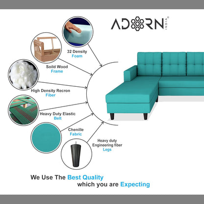 Adorn India Darcy L Shape 5 Seater Sofa Set (LHS) (Aqua Blue) (3 Year Warranty)