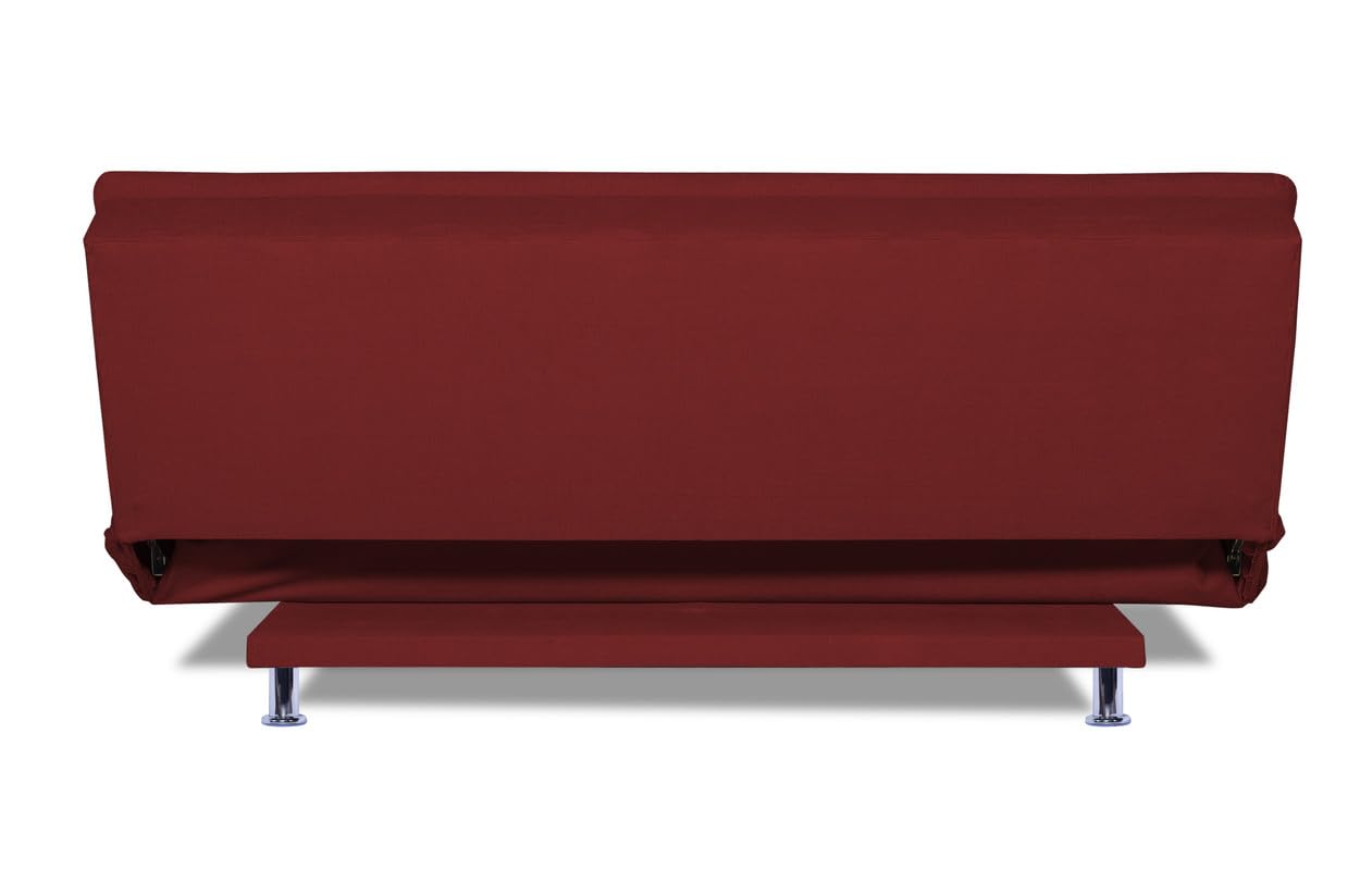 Adorn India Aspen Three Seater Sofa Cum Bed Single Tone Fabric (Maroon) (3 Year Warranty)