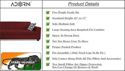 Adorn India Blazer L Shape 6 Seater Sofa Set (Left Side) (Maroon)