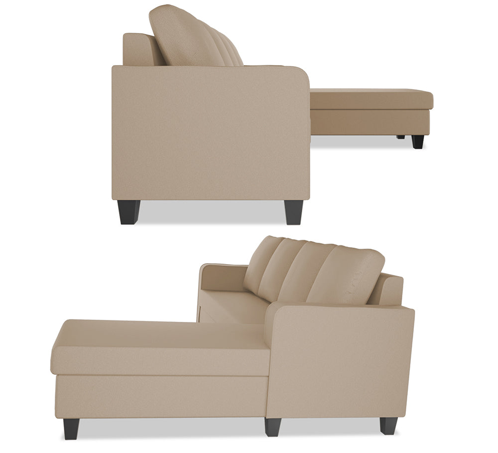 Adorn India Chandler Plain L Shape 6 Seater Sofa Set RHS (Beige) (3 Year Warranty)