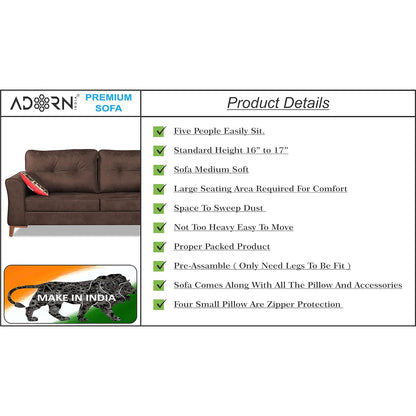 Adorn India Premium Aslaug 3-1-1 Sofa Set (Leatherette Suede Fabric Colour Brown)