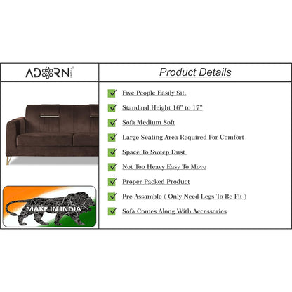 Adorn India Premium Benington 3-1-1 5 Seater Sofa Set (Velvet Fabric Colour Brown)