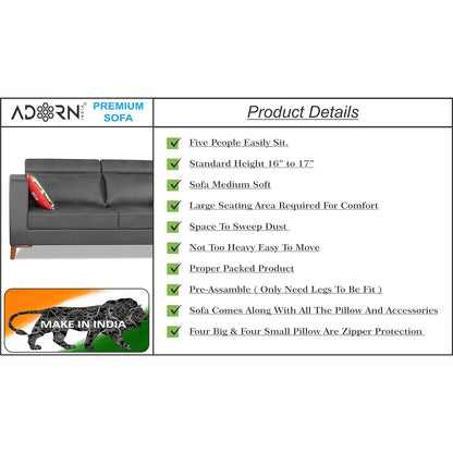 Adorn India Premium Pluto 3+2 Five Seater Sofa Set (Grey)