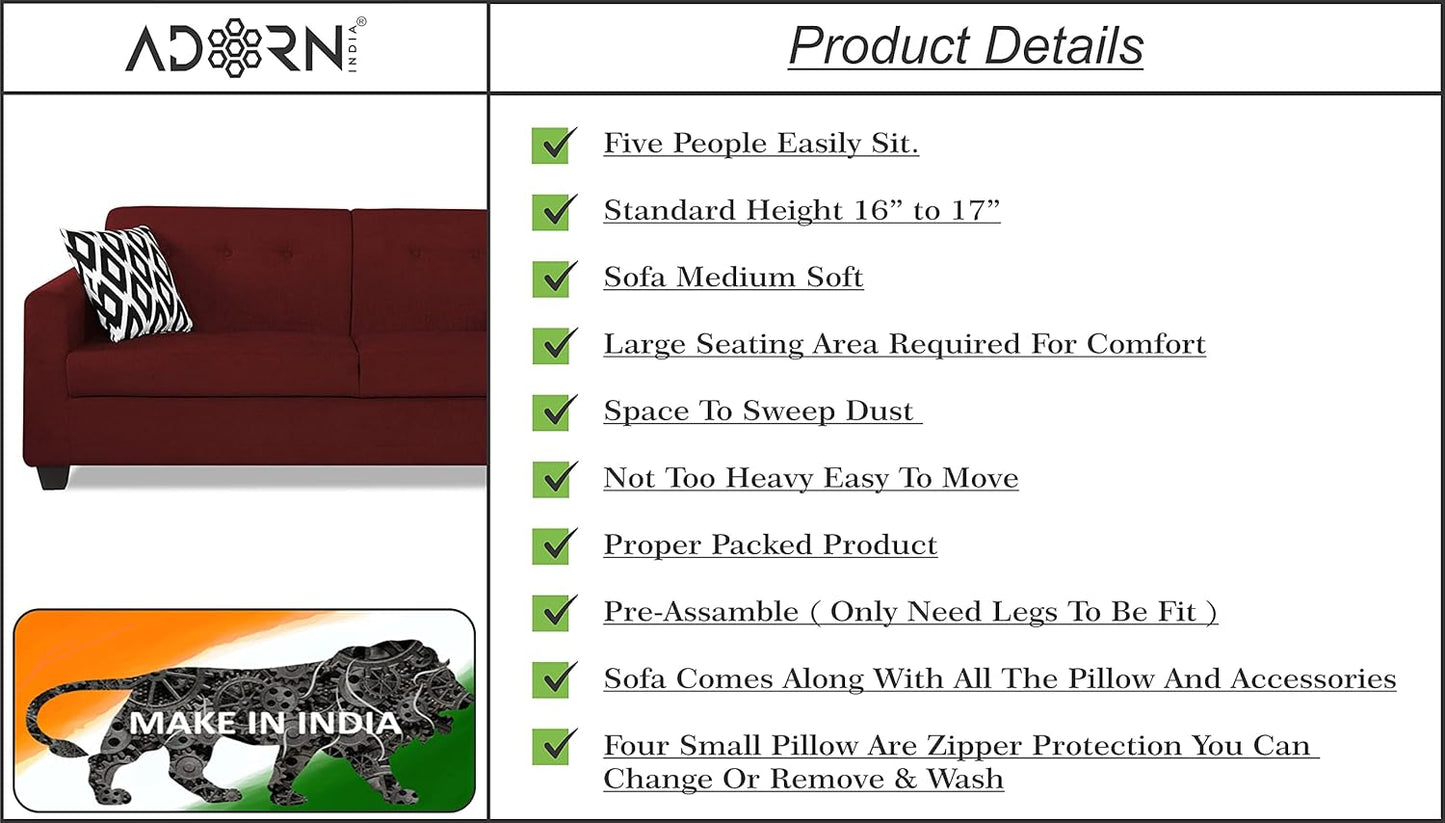 Adorn India Blazer Plus 3-1-1 Five Seater Sofa Set (Maroon)