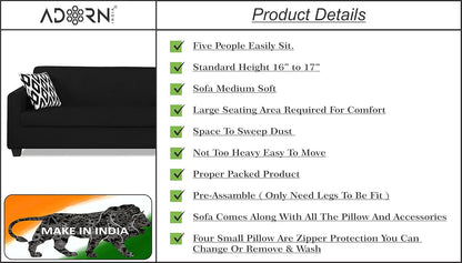Adorn India Blazer Plus 3-1-1 Five Seater Sofa Set (Black)