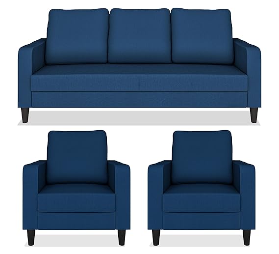 Adorn India Chandler Decent 3+1+1 5 Seater Sofa Set (Blue)(3 Year Warranty)