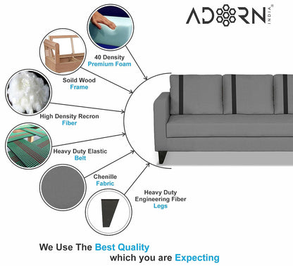 Adorn India Chandler Plus 3+1+1 5 Seater Sofa Set (Grey) (3 Year Warranty)