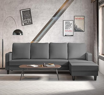 Adorn India Chandler Plain L Shape 5 Seater Sofa Sofa Set RHS (Grey)