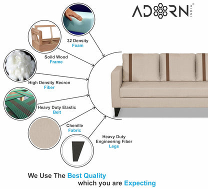 Adorn India Chandler Plus 3 Seater Sofa (Beige) (3 Year Warranty)