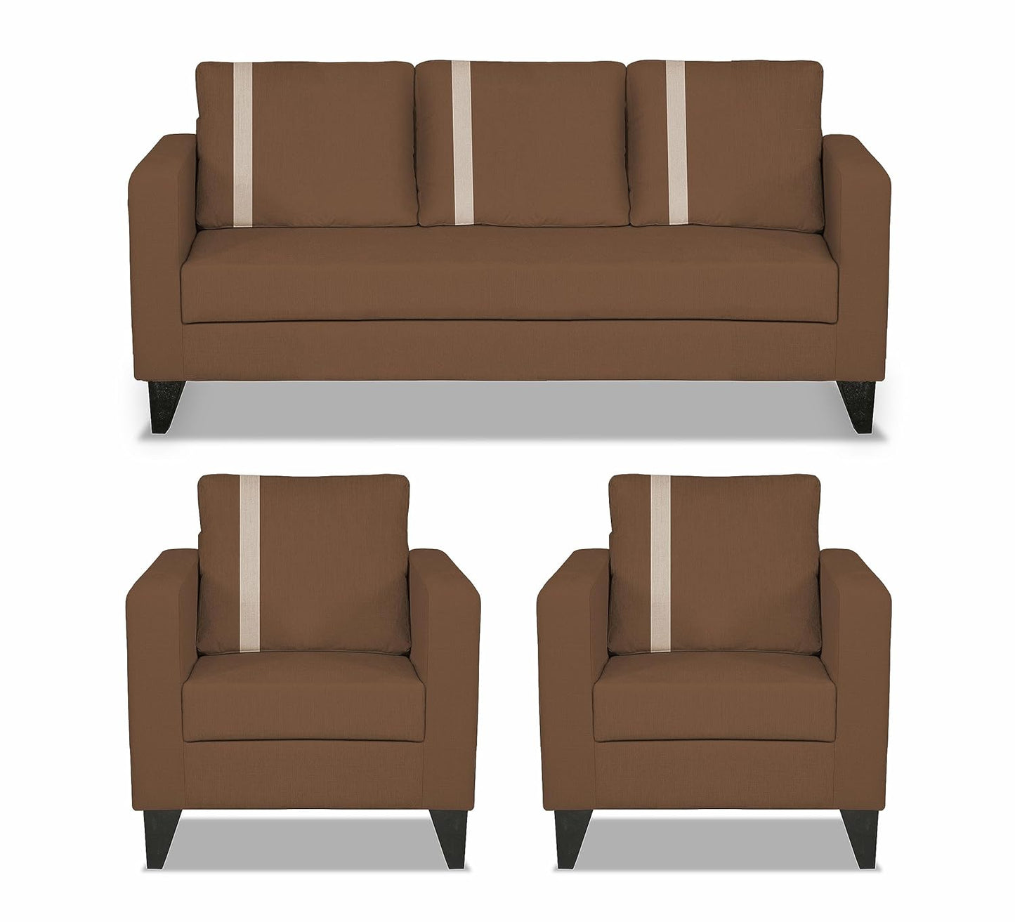 Adorn India Chandler Plus 3+1+1 5 Seater Sofa Set (Brown) (3 Year Warranty)