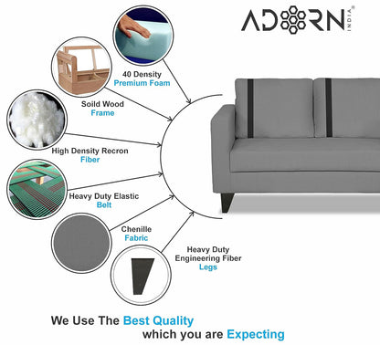 Adorn India Chandler Plus 2 Seater Sofa (Grey) (3 Year Warranty)