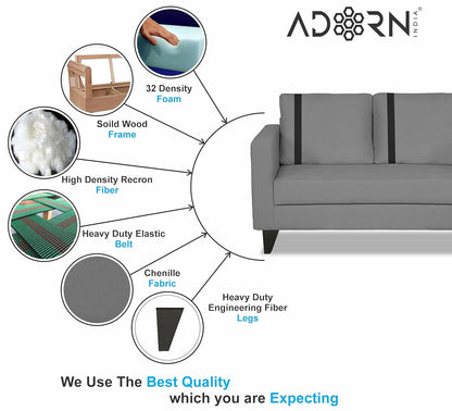 Adorn India Chandler Plus 3+2 5 Seater Sofa Set (Grey) (3 Year Warranty)