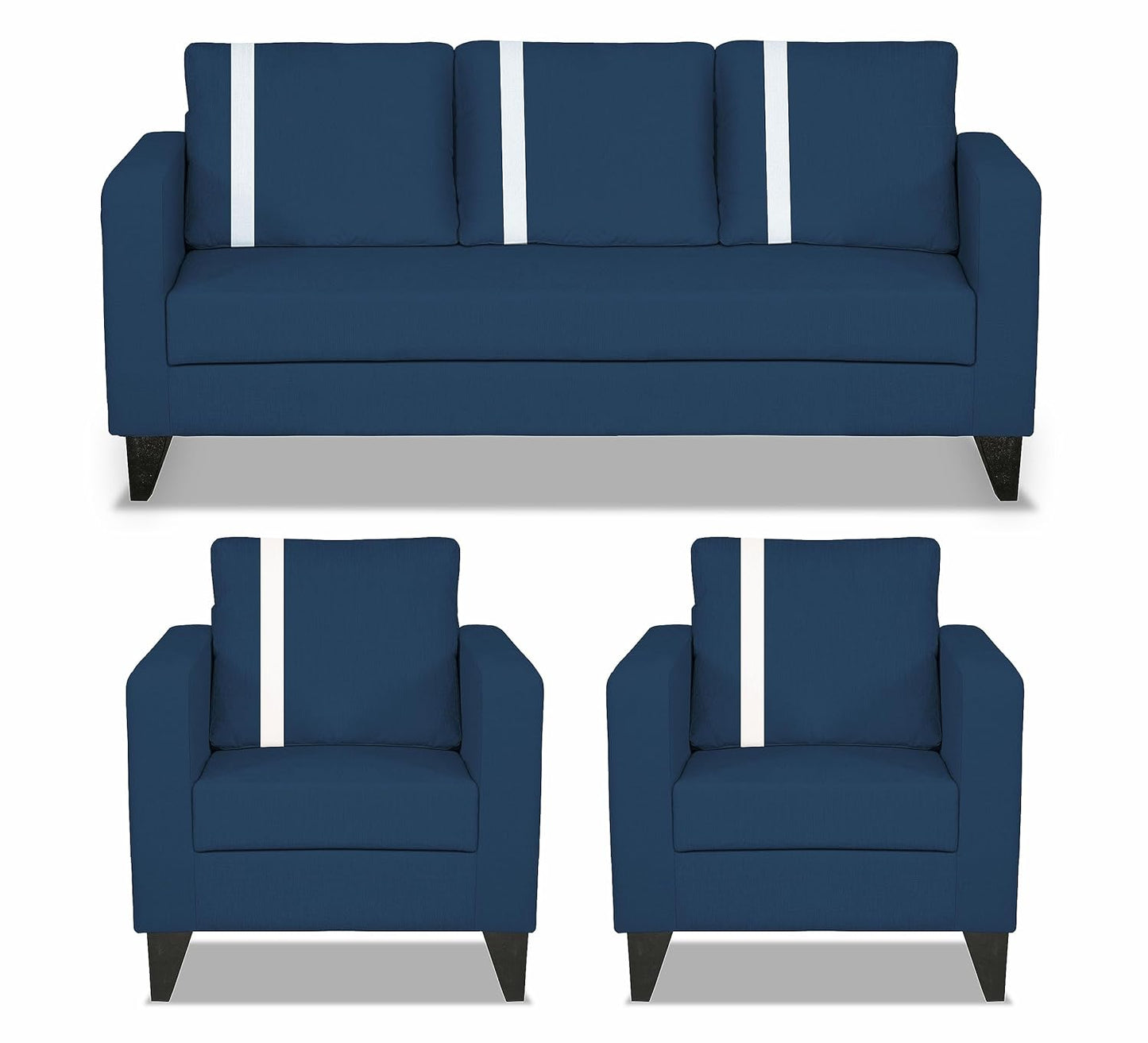 Adorn India Chandler Plus 3+1+1 5 Seater Sofa Set (Blue) (3 Year Warranty)
