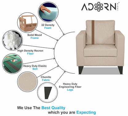 Adorn India Chandler Plus 1 Seater Sofa (Beige) (3 Year Warranty)