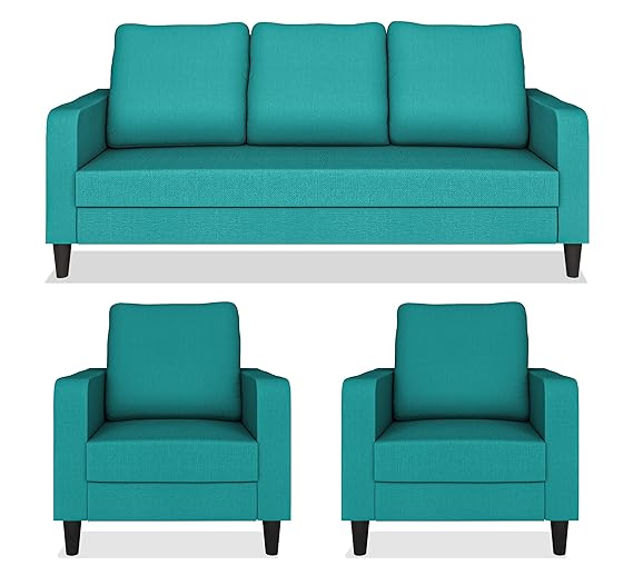 Adorn India Chandler Decent 3+1+1 5 Seater Sofa Set (Aqua Blue) (3 Year Warranty)