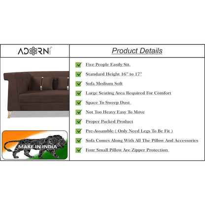 Adorn India Premium Raygan L Shape 6 Seater Sofa Set Right Side (Velvet Fabric Colour Brown)