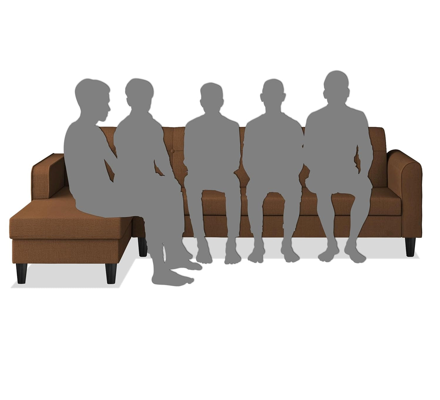Adorn India Rio Elegant L Shape 8 Seater Sofa Set with Center Table and 2 Ottoman Puffy (LHS) (Brown) (3 Year Warranty)