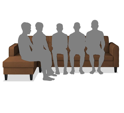 Adorn India Rio Elegant L Shape 8 Seater Sofa Set with Center Table and 2 Ottoman Puffy (LHS) (Brown) (3 Year Warranty)