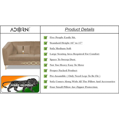Adorn India Premium Camilla 3-1-1 5 Seater Sofa Set (Velvet Fabric Colour Camel)