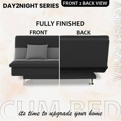 Adorn India Premium New Aspen 3 Seater Sofa Cum Bed 4X6 Velvet Suede with 2 Cushions (Color Dark Grey & Grey) and Suitable for All Indoor, with 3 Years Warranty