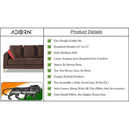 Adorn India Premium Morgan 3-2 5 Seater Sofa Set (Velvet Fabric Colour Brown)