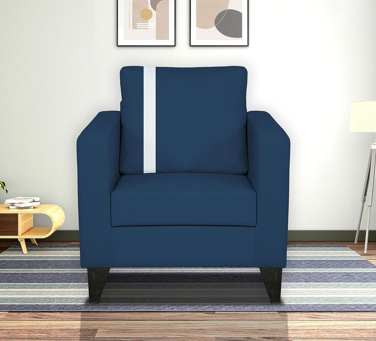 Adorn India Chandler Plus 1 Seater Sofa (Blue) (3 Year Warranty)