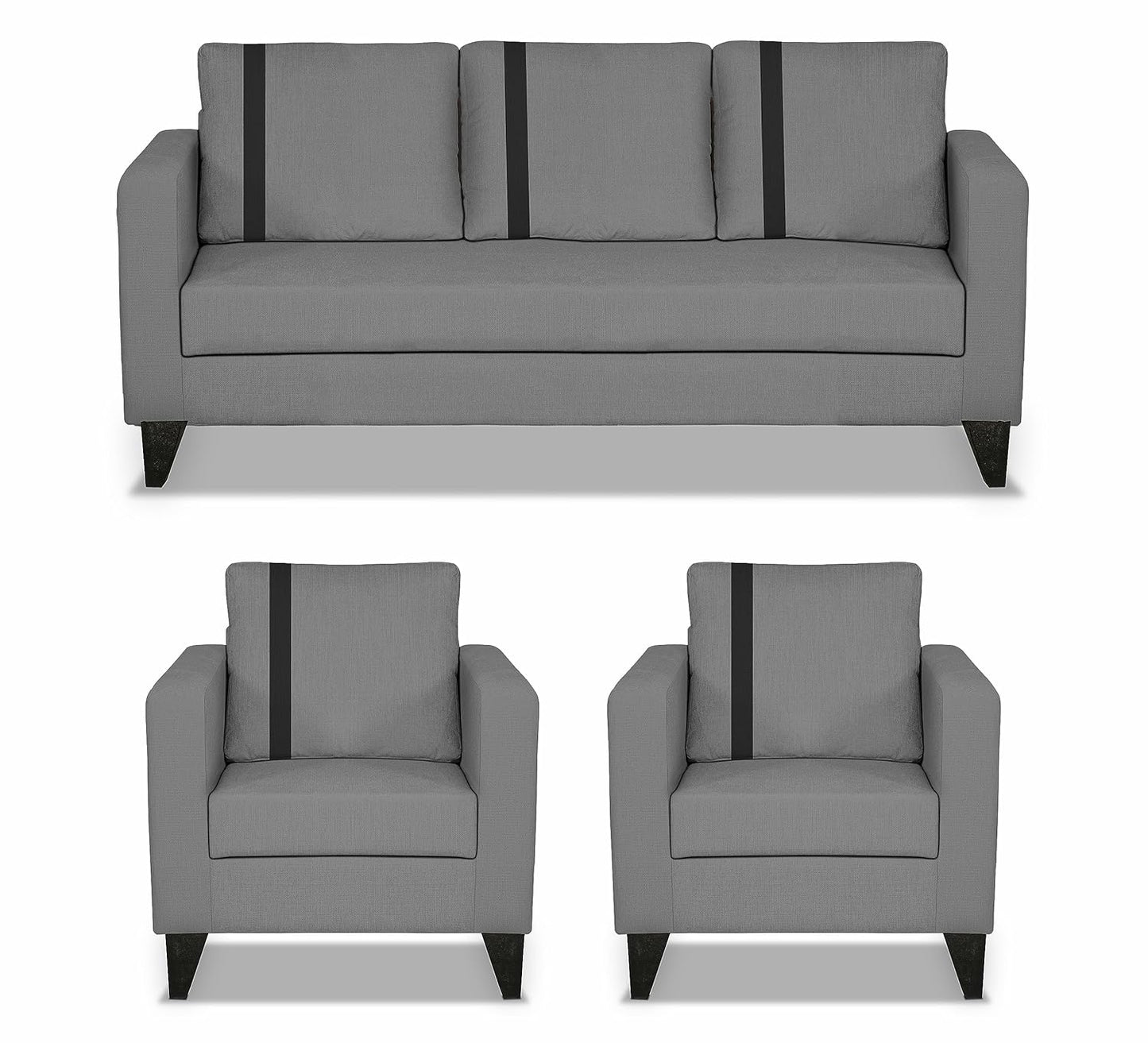 Adorn India Chandler Plus 3+1+1 5 Seater Sofa Set (Grey) (3 Year Warranty)