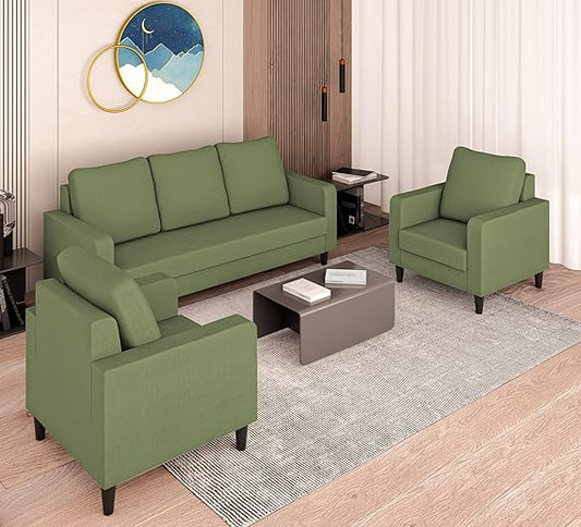 Adorn India Chandler Decent 3+1+1 5 Seater Sofa Set (Green) (3 Year Warranty)