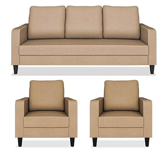 Adorn India Chandler Decent 3+1+1 5 Seater Sofa Set (Beige) (3 Year Warranty)