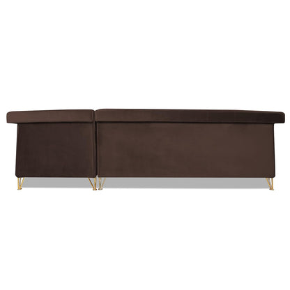 Adorn India Premium Raygan L Shape 6 Seater Sofa Set Right Side (Velvet Fabric Colour Brown)