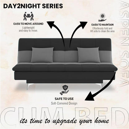Adorn India Premium New Aspen 3 Seater Sofa Cum Bed 4X6 Velvet Suede with 2 Cushions (Color Dark Grey & Grey) and Suitable for All Indoor, with 3 Years Warranty