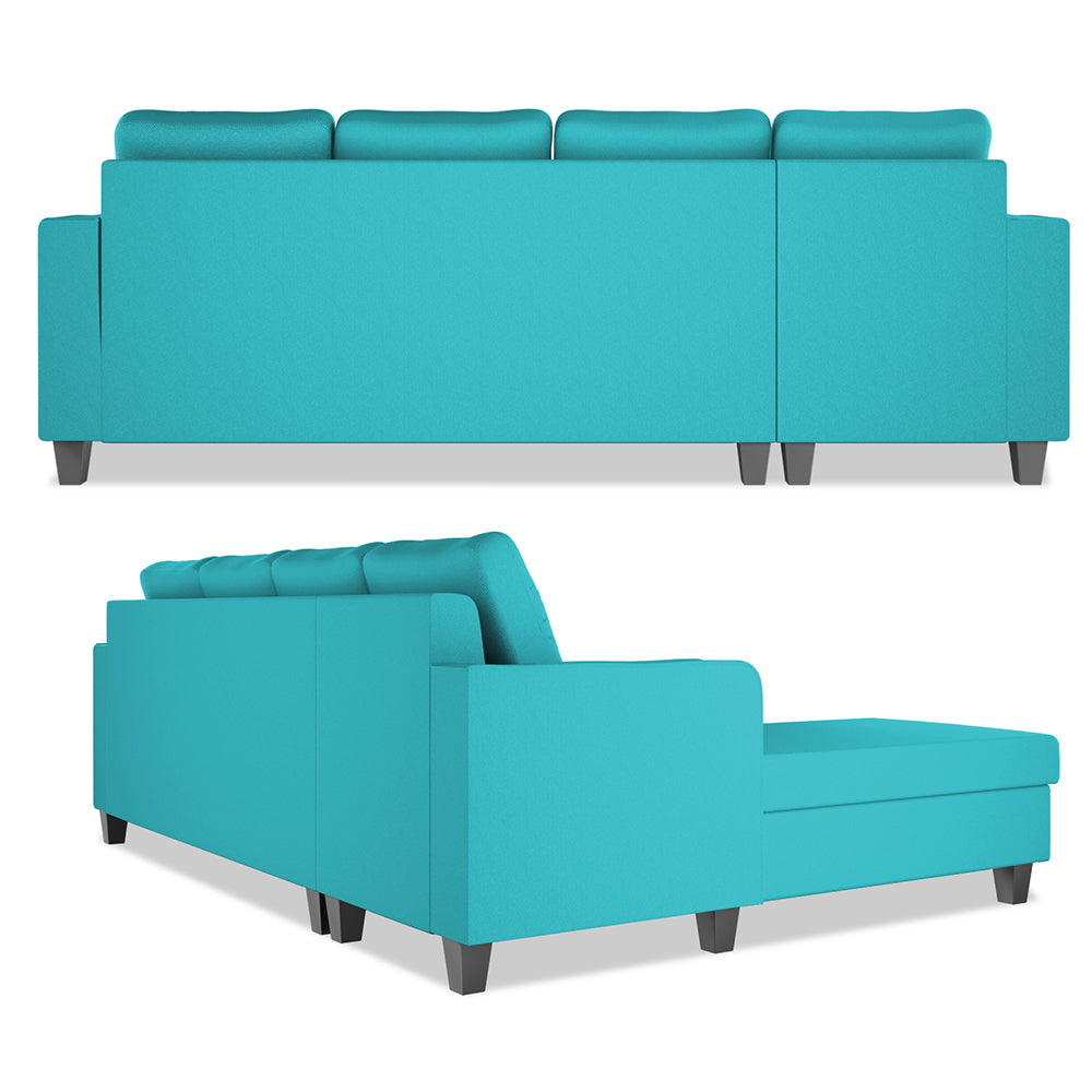 Adorn India Chandler Plain L Shape 6 Seater Sofa Set Lhs (Aqua Blue) (3 Year Warranty)