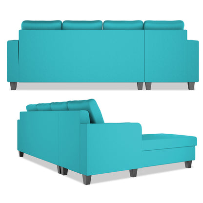Adorn India Chandler Plain L Shape 6 Seater Sofa Set Lhs (Aqua Blue) (3 Year Warranty)